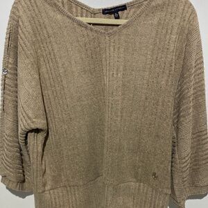 Adrienne Vittadini Women's Brown V Neck Knitted Pullover Sweater Size XL